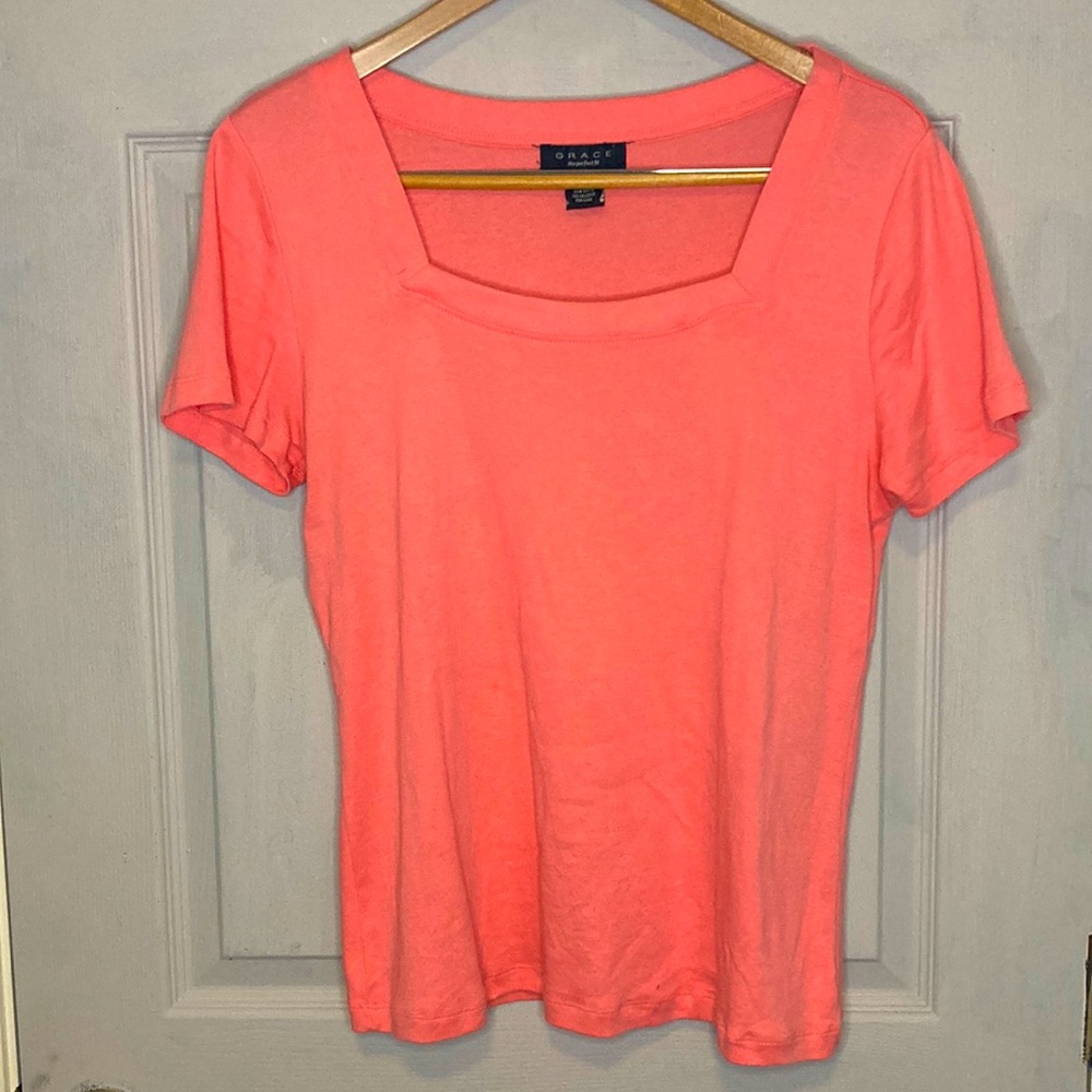 Grace square neck tee in salmon.